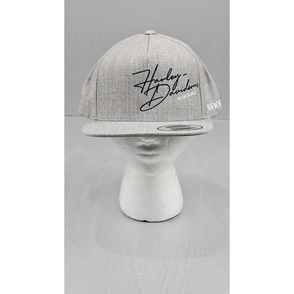 Harley Davidson Honolulu Hawaii Snapback Hat Grey Yupoong Classics Flat Brim